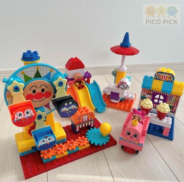 日本正版ANPANMAN 麵包超人 繽紛遊樂園積木組｜兒童益智積木｜摩天輪×旋轉木馬×溜滑梯｜3歲以上 