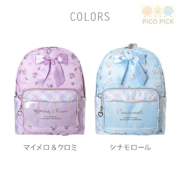 【日本直送 正版】Sanrio 角色印花蝴蝶結格紋後背包｜A4收納｜Sanrio後背包、可愛學生書包 