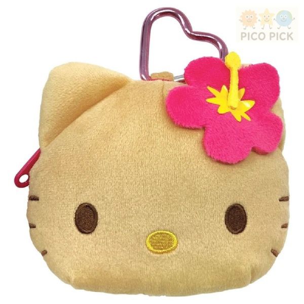 日本正版 Hello Kitty 夏威夷風扶桑花小物收納包／愛心扣環／吊飾 