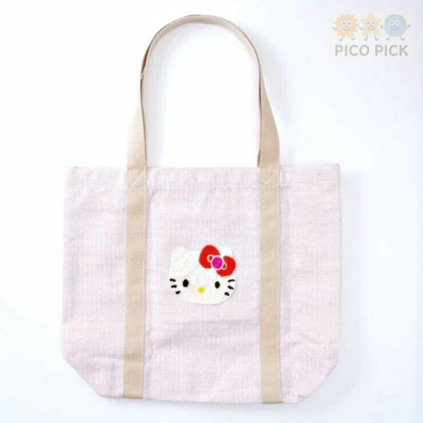 日本直送 Hello Kitty × MAYGLOBE 手工刺繡托特包｜大容量手提袋｜購物袋 Hello Kitty 托特包｜Hello Kitty 手提袋｜Hello Kitty 購物袋｜Sanrio正版｜MAYGLOBE 聯名｜大容量手提包