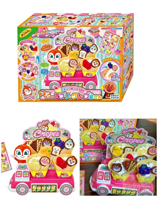 日本｜正版麵包超人 可麗餅攤車玩具組｜可麗餅屋 收銀機 語音音效 角色配料組裝玩具（Anpanman） 