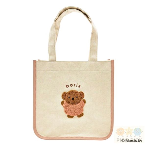 日本 Miffy 米飛兔 × Boris 小熊｜方形刺繡托特包 手提袋｜可愛毛絨刺繡設計 上課通勤購物實用 