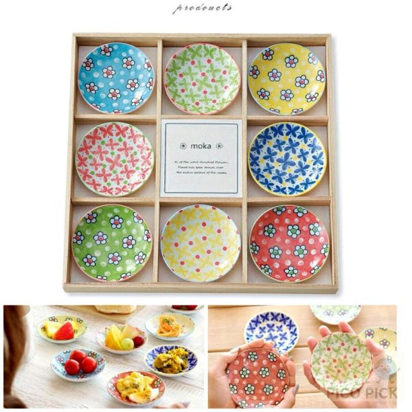 日本製 moka花卉系列 小皿8入組 彩色小盤 禮盒組 