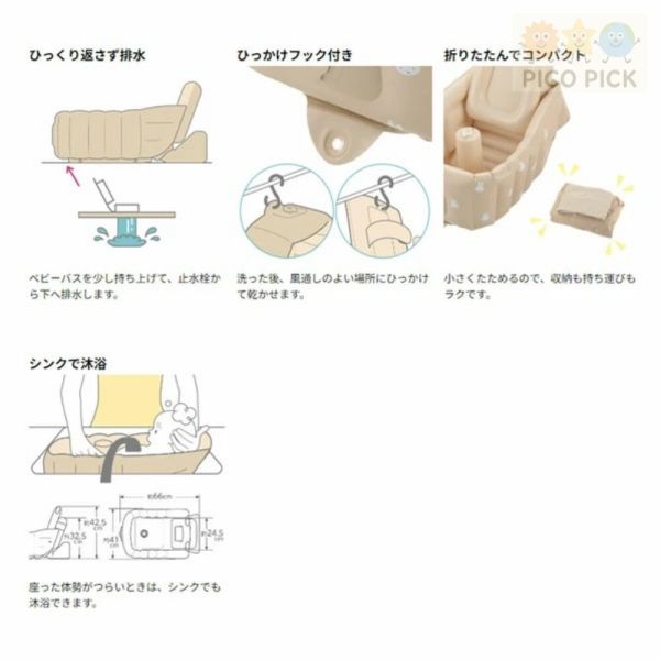 日本｜日本製Richell × Miffy 米飛兔 蓬鬆充氣嬰兒浴盆｜三階段使用｜新生兒適用｜可折疊收納 