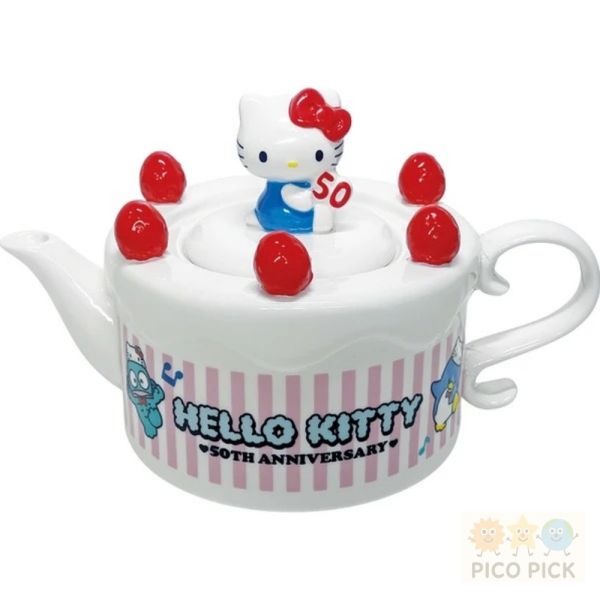 日本直送  日本正版Hello Kitty 50週年 蛋糕造型茶壺＋杯子組 