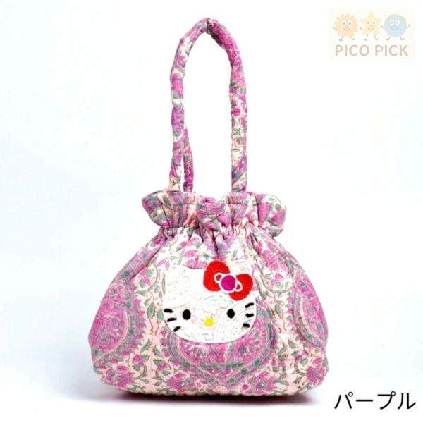 日本直送 Hello Kitty × MAYGLOBE 聯名手工印花束口包｜手提包｜托特包 