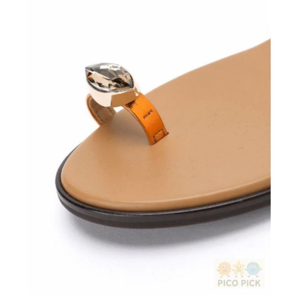日本 直送Le Talon 寶石環飾金屬涼鞋（金橘／銀） 