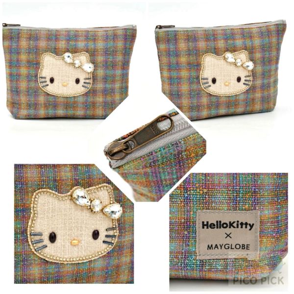 日本直送｜Hello Kitty × MAYGLOBE】手工珠繡格紋收納包（小款／大款） 