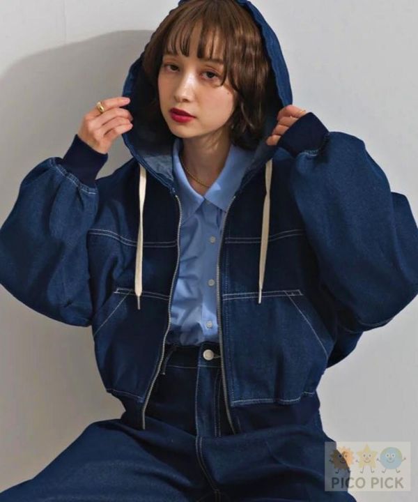 2026春裝日本Elencare due 短版牛仔外套＋打摺寬褲套裝 女裝 丹寧套裝 連帽外套 牛仔褲 寬褲 套裝 