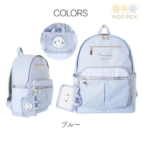 日本直送  正版Coboca+ 長尾山雀刺繡格紋拼接後背包（附迷你包吊飾）｜A4 收納｜防菌防臭｜兒童書包 