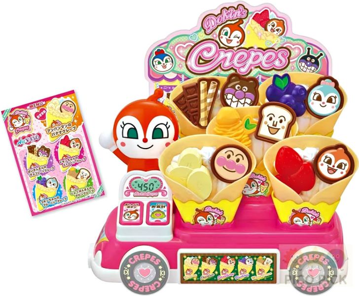 日本｜正版麵包超人 可麗餅攤車玩具組｜可麗餅屋 收銀機 語音音效 角色配料組裝玩具（Anpanman） 