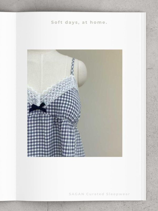 LUNALUZ 藍白格紋 睡衣洋裝｜內襯Bra（附可調式肩帶） 