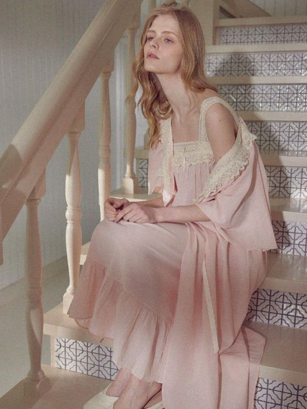 BALCONY 奢華蕾絲睡裙 80支純棉 