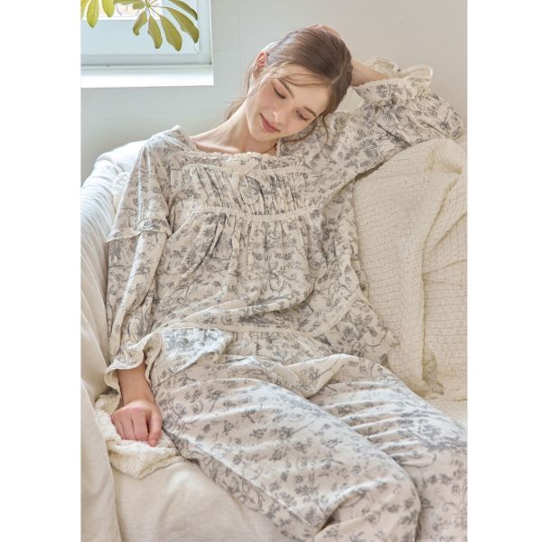 LUNALUZ 復古朱依紋雅緻灰睡衣套裝 