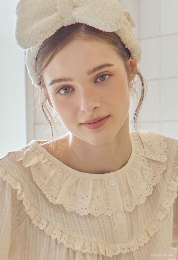 LUNALUZ 米白小夜曲蕾絲睡衣洋裝 