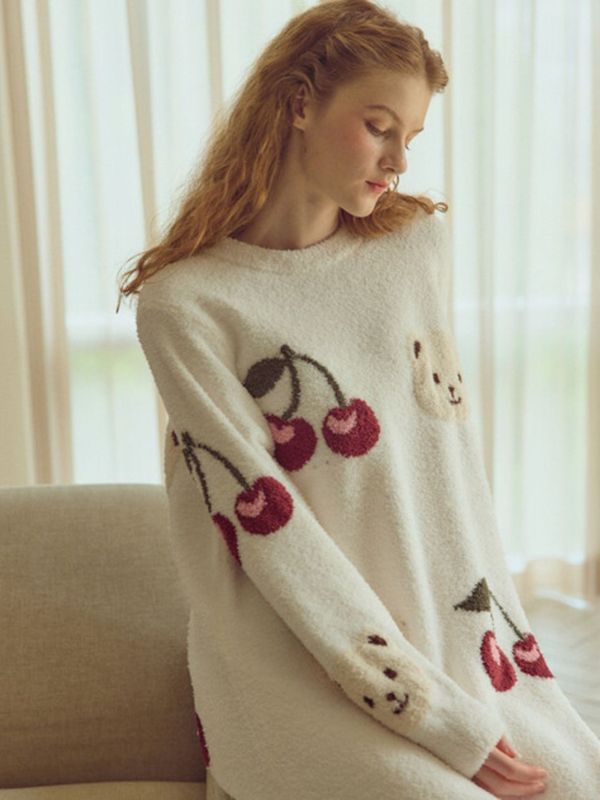 BALCONY 小熊櫻桃針織睡衣洋裝 