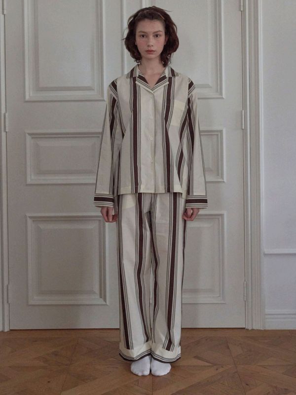 VIVIHOME 午夜巴黎 條紋睡衣套裝｜ 棕色 25W 