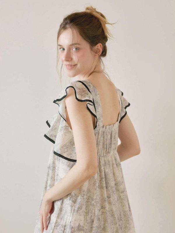 LUNALUZ 朱依紋睡衣洋裝｜黑邊荷葉設計・灰調 26S 