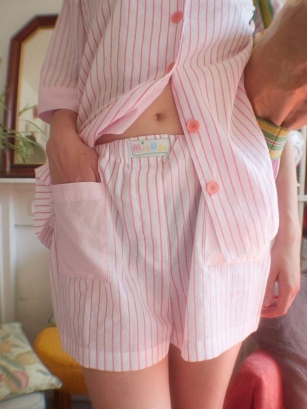 MMOM Flat Peach 條紋睡衣套裝｜60支棉 