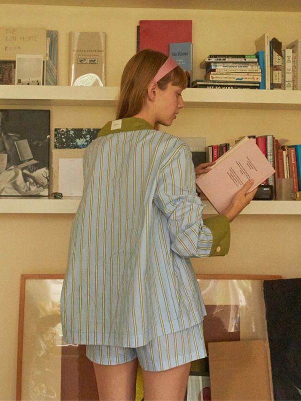 MMOM 條紋睡衣襯衫｜Sky Green 