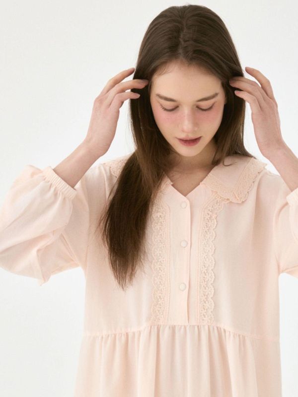 LUNALUZ 柔霧沙洗 睡衣洋裝｜柔光香檳粉　26S 