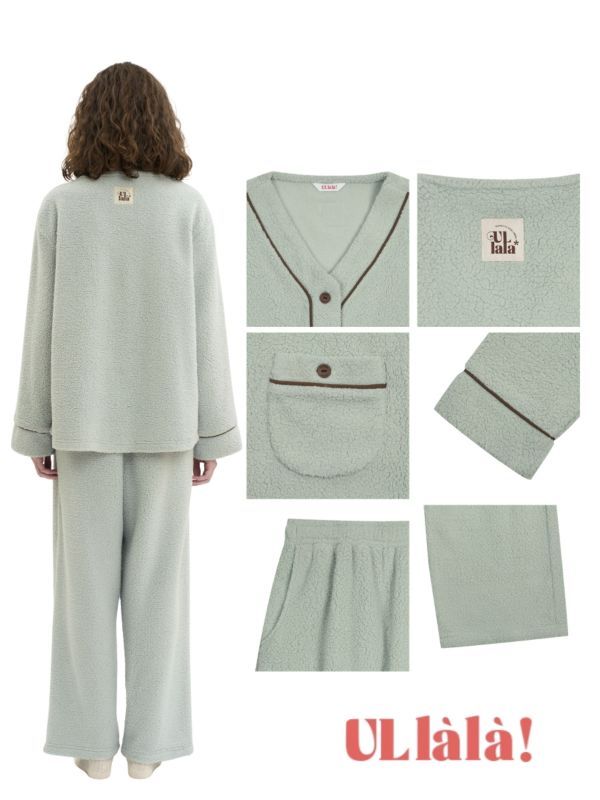 ULLALA 薄荷晨光珊瑚絨睡衣套裝 