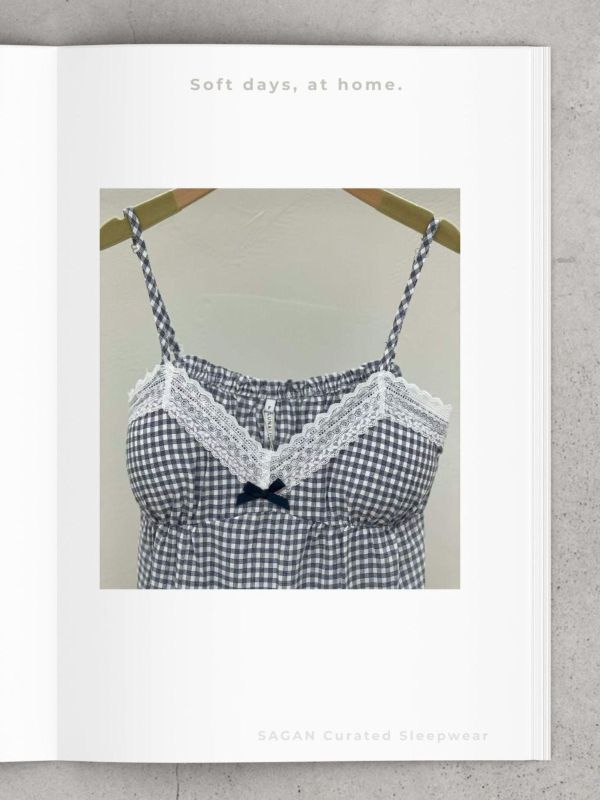 LUNALUZ 藍白格紋 睡衣洋裝｜內襯Bra（附可調式肩帶） 