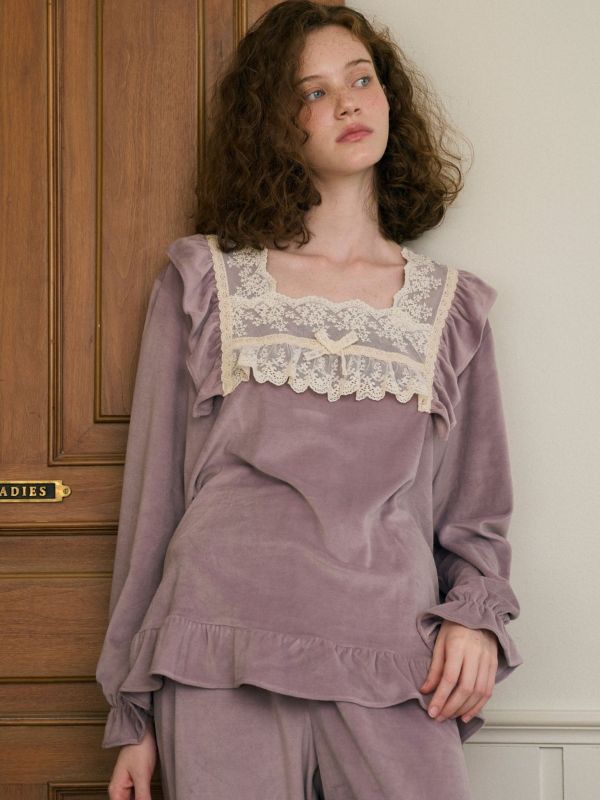 ULLALA 薰衣草紫天鵝絨睡衣套裝 