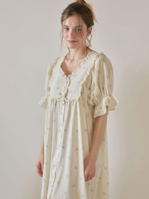 LUNALUZ 靜謐棉感 奶霧白睡衣洋裝｜版型寬鬆　26S 