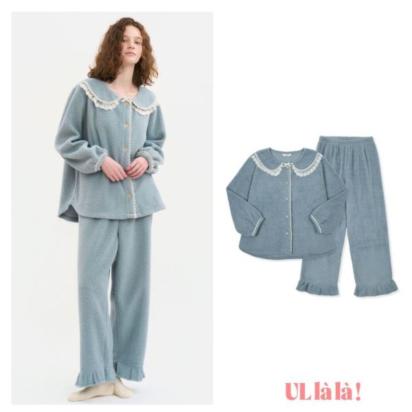 ULLALA 柔霧靜藍珊瑚絨睡衣套裝 