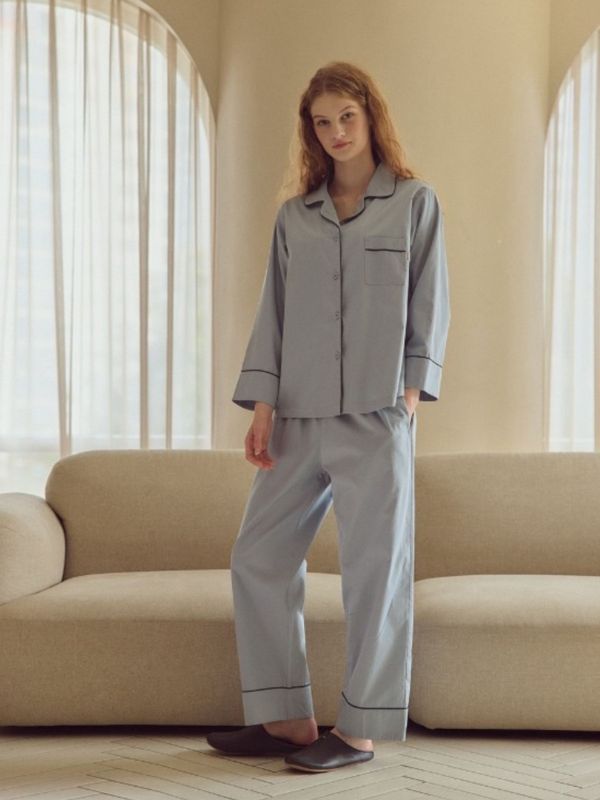 韓國經典純棉睡衣套裝｜天藍色 