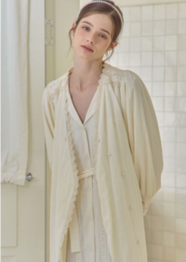 LUNALUZ 韓國霧光蕾絲古典家居睡袍 