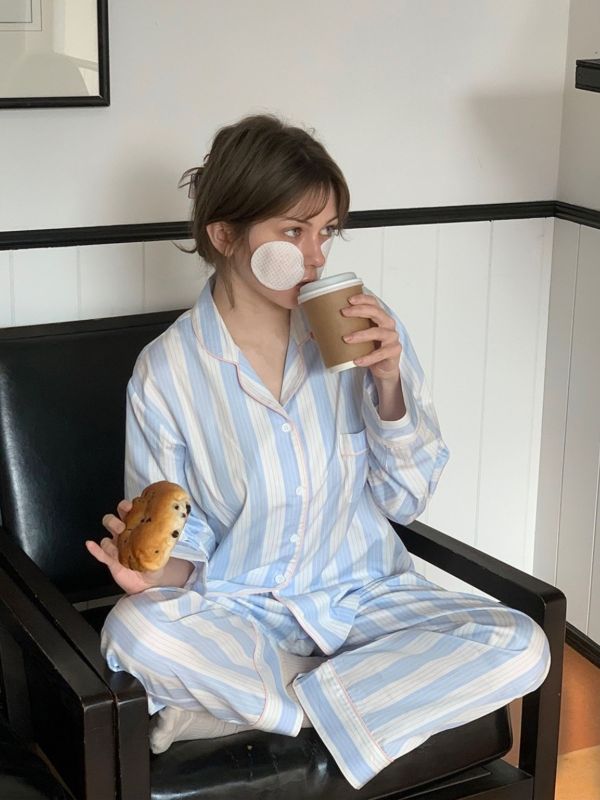 VIVIHOME 韓國莫代爾自由粉藍睡衣套裝｜午夜巴黎系列 