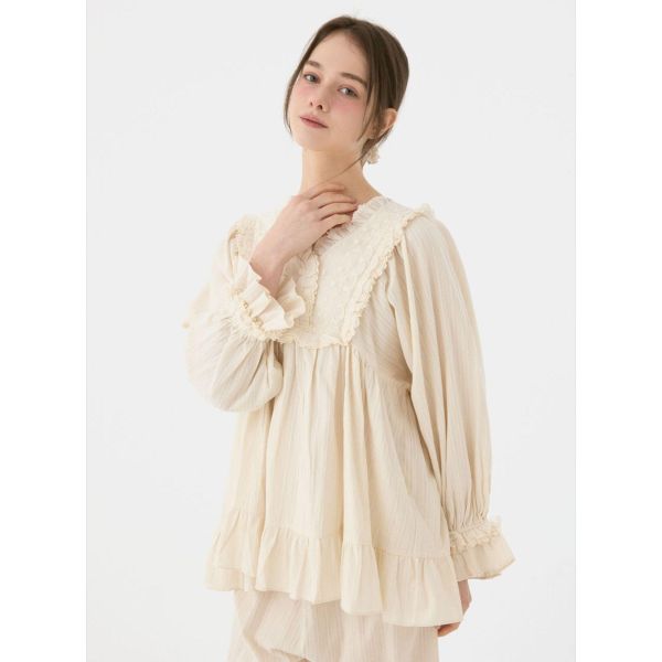 LUNALUZ  晨光呢喃 純棉蕾絲睡衣套裝 