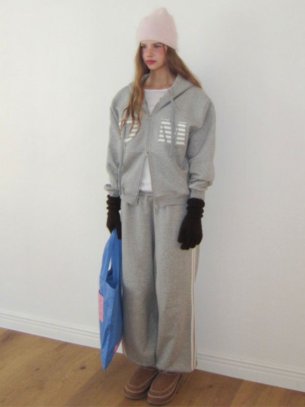 MMOM Cozy Heart 拼接連帽家居服外套｜灰色 