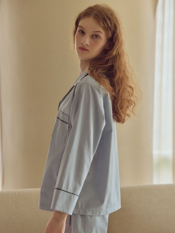 韓國經典純棉睡衣套裝｜天藍色 