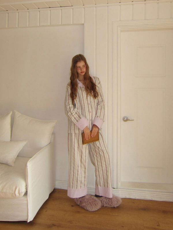 韓國 色塊設計睡衣套裝｜PINK 