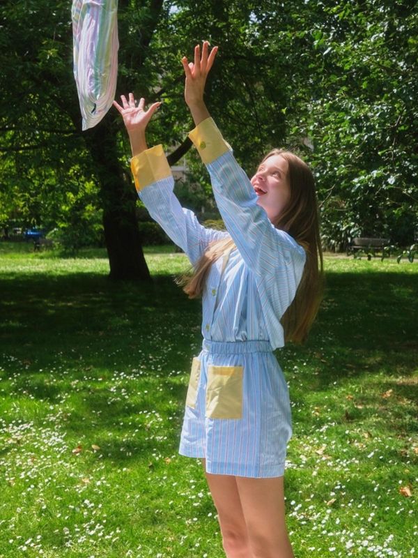 MMOM Sky Green 條紋睡衣套裝｜60支棉 