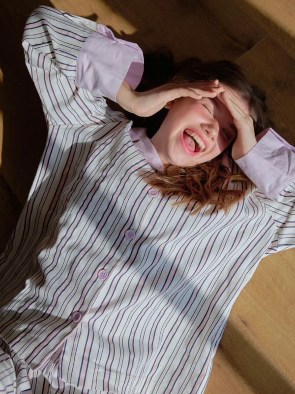 韓國 色塊設計睡衣套裝｜PINK 