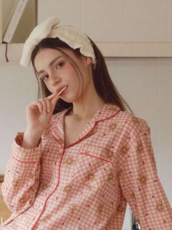 LUNALUZ  格紋熊語睡衣套裝 