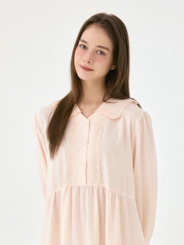 LUNALUZ 柔霧沙洗 睡衣洋裝｜柔光香檳粉　26S 