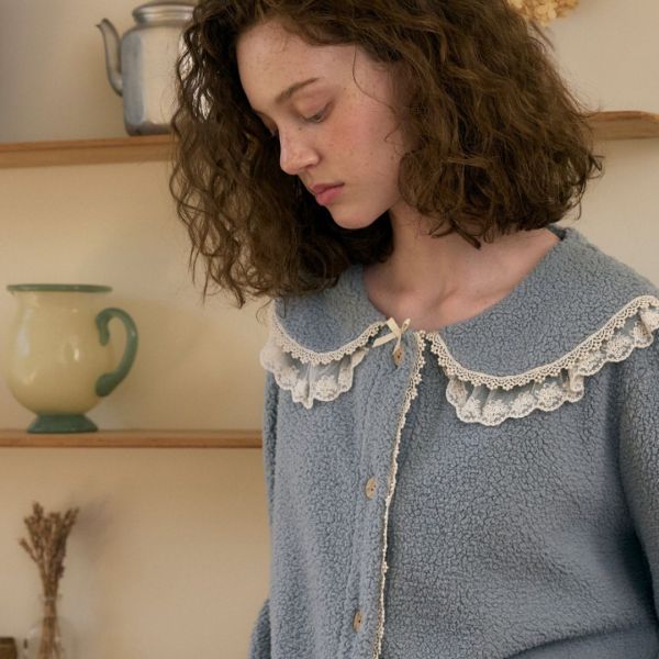 ULLALA 柔霧靜藍珊瑚絨睡衣套裝 