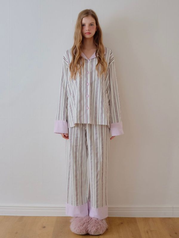 韓國 色塊設計睡衣套裝｜PINK 