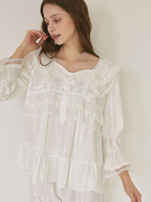 LUNALUZ 奢華蕾絲純棉睡衣套裝 