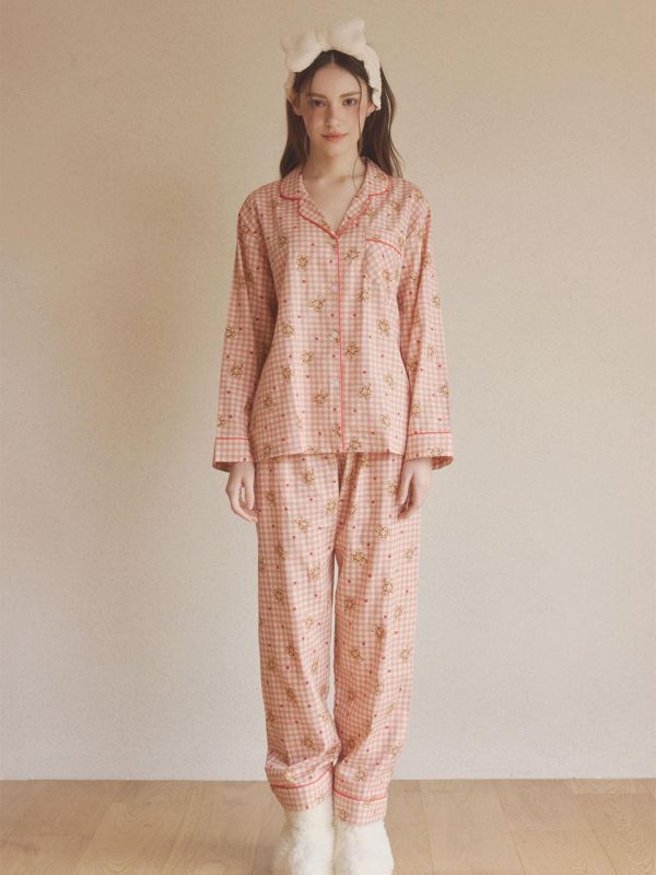 LUNALUZ  格紋熊語睡衣套裝 