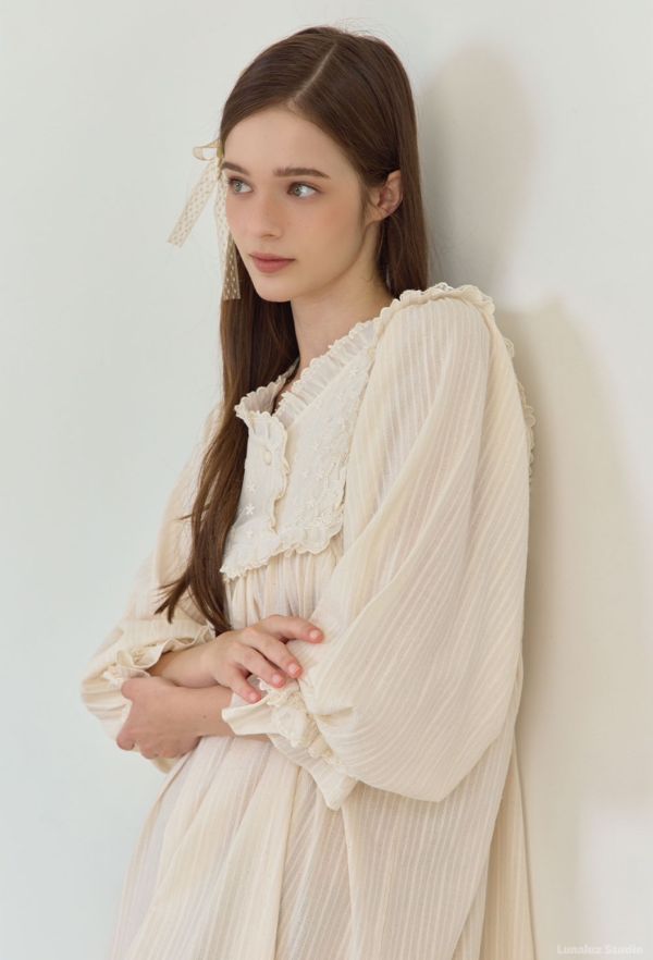 LUNALUZ 晨光呢喃 純棉蕾絲睡衣洋裝 