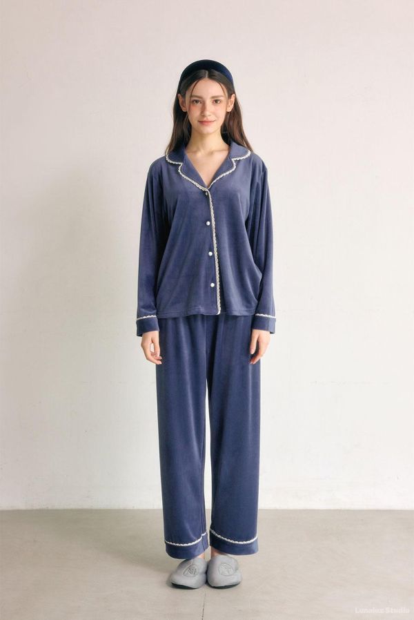 LUNALUZ 絲絨蕾絲睡衣套裝 