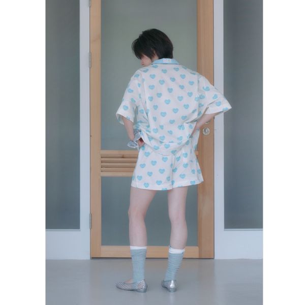 MMOM 藍色愛心印花短褲 