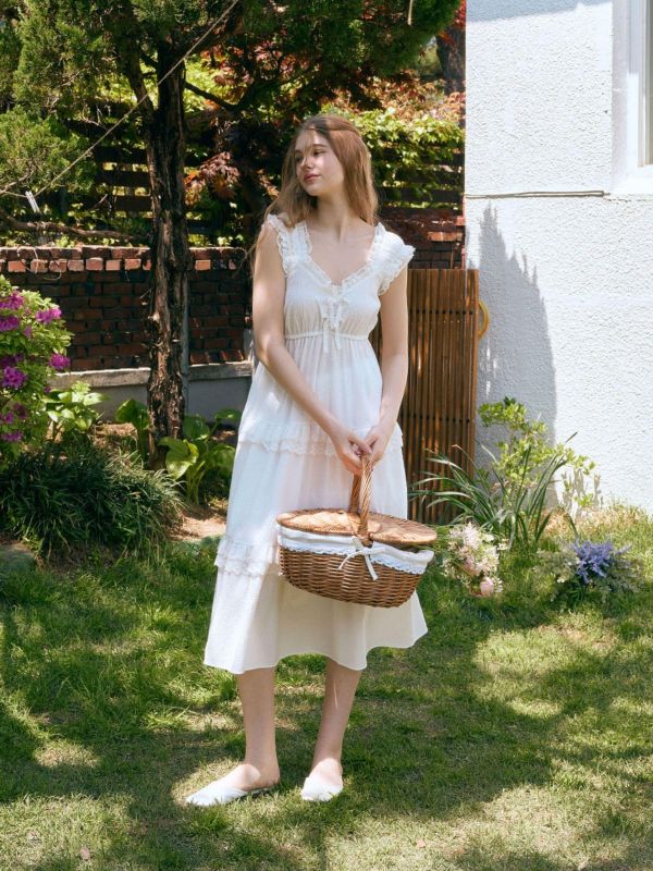 LUNALUZ 奢華蕾絲睡衣洋裝 