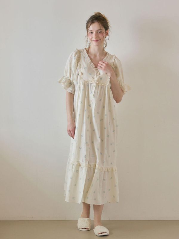 LUNALUZ 靜謐棉感 奶霧白睡衣洋裝｜版型寬鬆　26S 